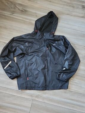 Russell Athletic Black Hooded Windbreaker with Red Accents